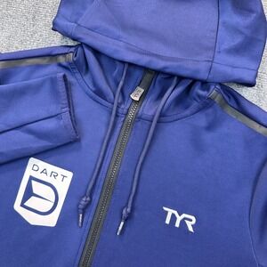 TYR Elite Team Full Zip Hoodie Mens Small Navy Blue Jacket Athletic Run Swim Gym
